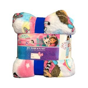 Gabby's Dollhouse - Licensed Character Girl's 3-Piece Robe & Pajama Set, Cozy Kn